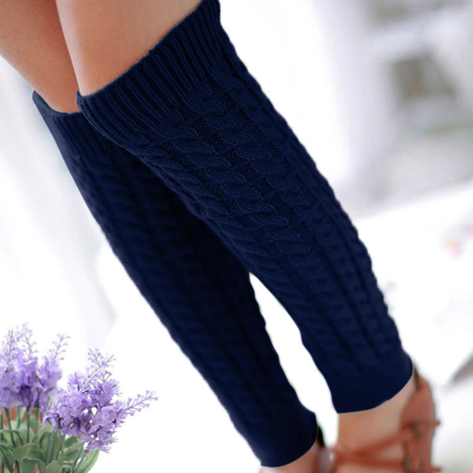 thumbnail image 1 of Calcetines largos de punto de ganchillo para mujer, cálidos para el invierno - Lana suave, mantienen las piernas abrigadas, 42*10 cm, 1 par, 1 of 6